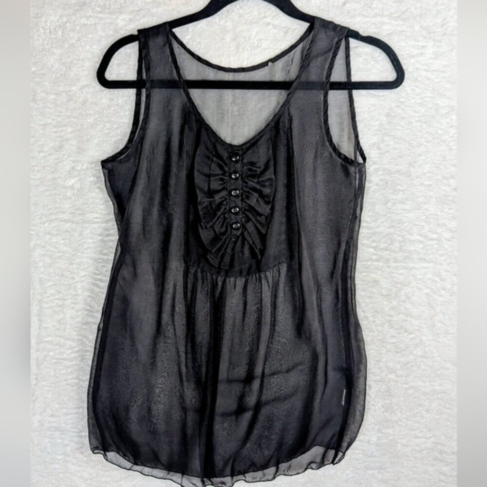 Sheer Black Sleeveless Blouse Silky Feeling